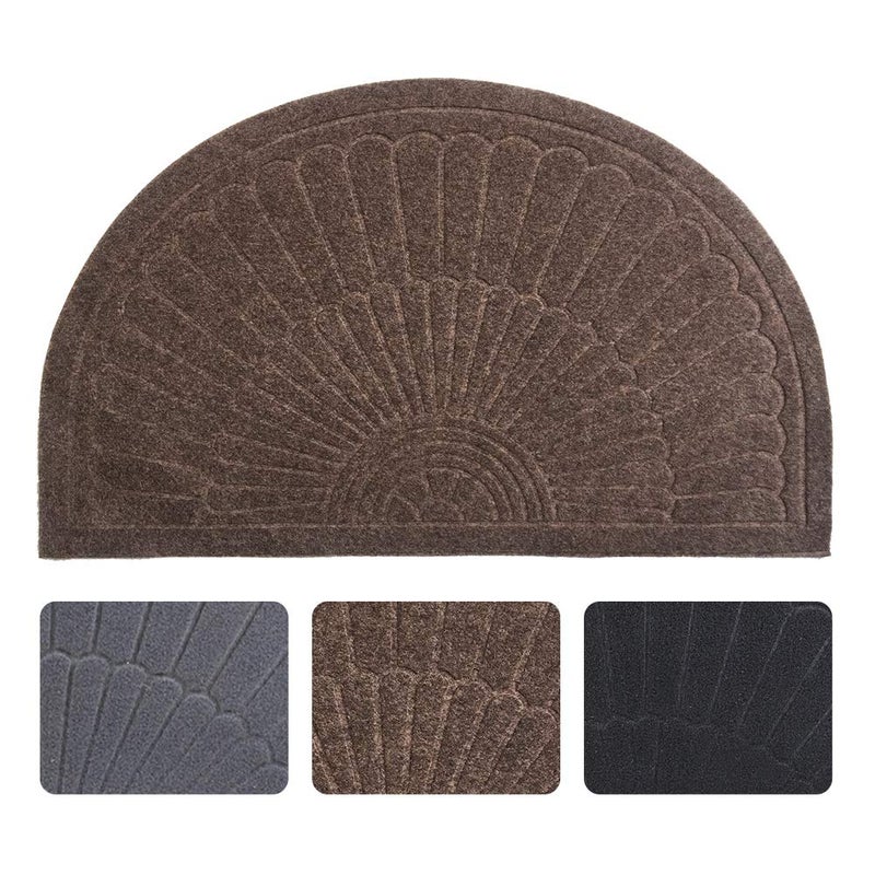 Morning View Half Round Door Mat Indoor Half Circle Entrance Rugs Outdoor Half Moon Entryway Rug Half Round Front Door Mats Rubber Welcome Mat Non Slip (Brown) - Image 1